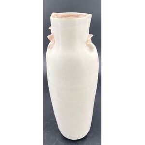 Vintage Ceramic Studio Pottery Iridescent Pink Floral Relief Vase WB 10.5in